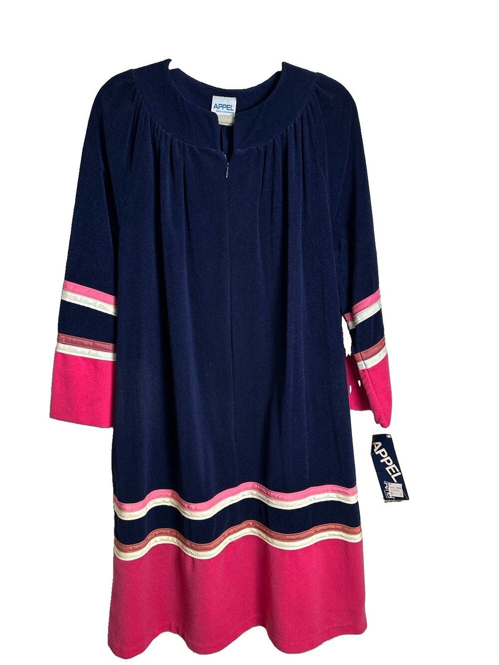 Vintage Appel XL Robe House Coat Women’s Blue Pink Pockets 1/2 Zip USA NWT